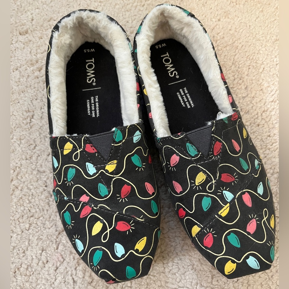 TOMS Christmas lights shearling lined shoes, Sz.5.5